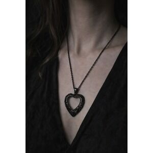 Vintage 925 Sterling Silver Filigree Open Heart Necklace 30" Gothic Romantic